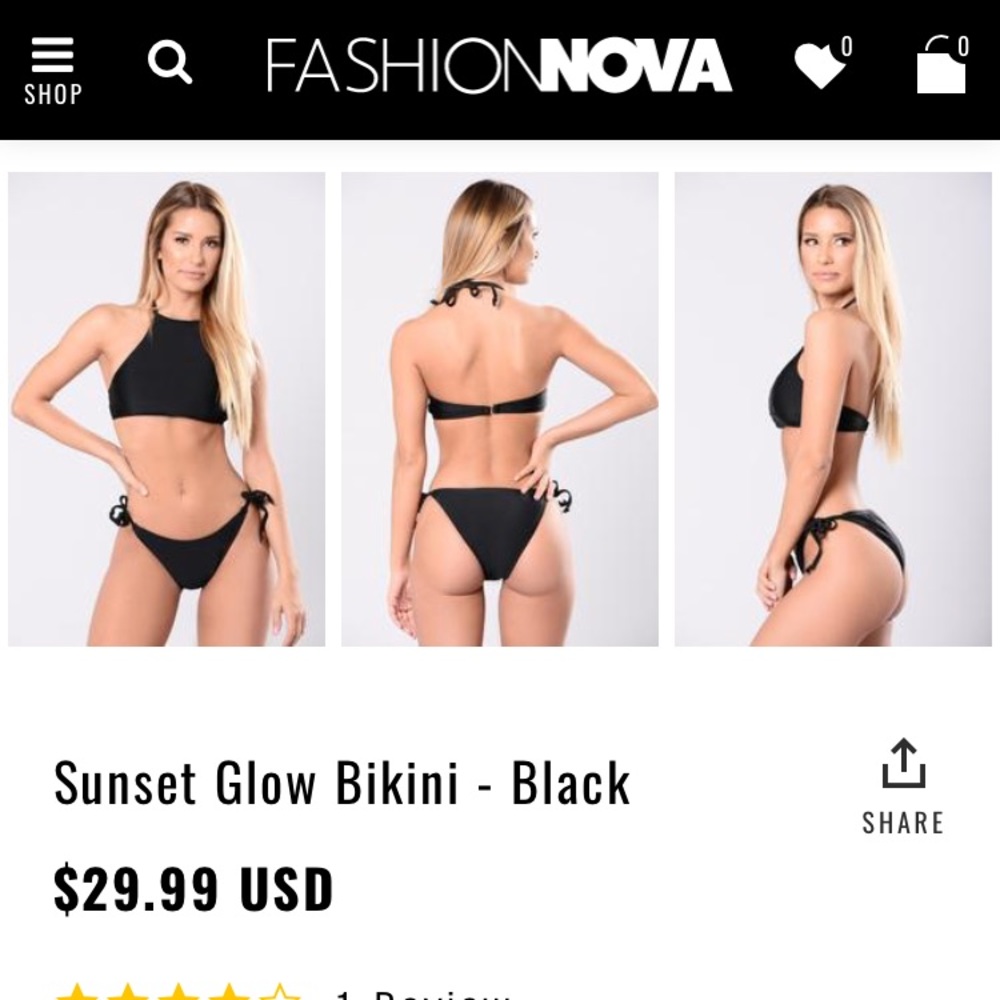 Fashion Nova Sunset Glow Bikini - Black